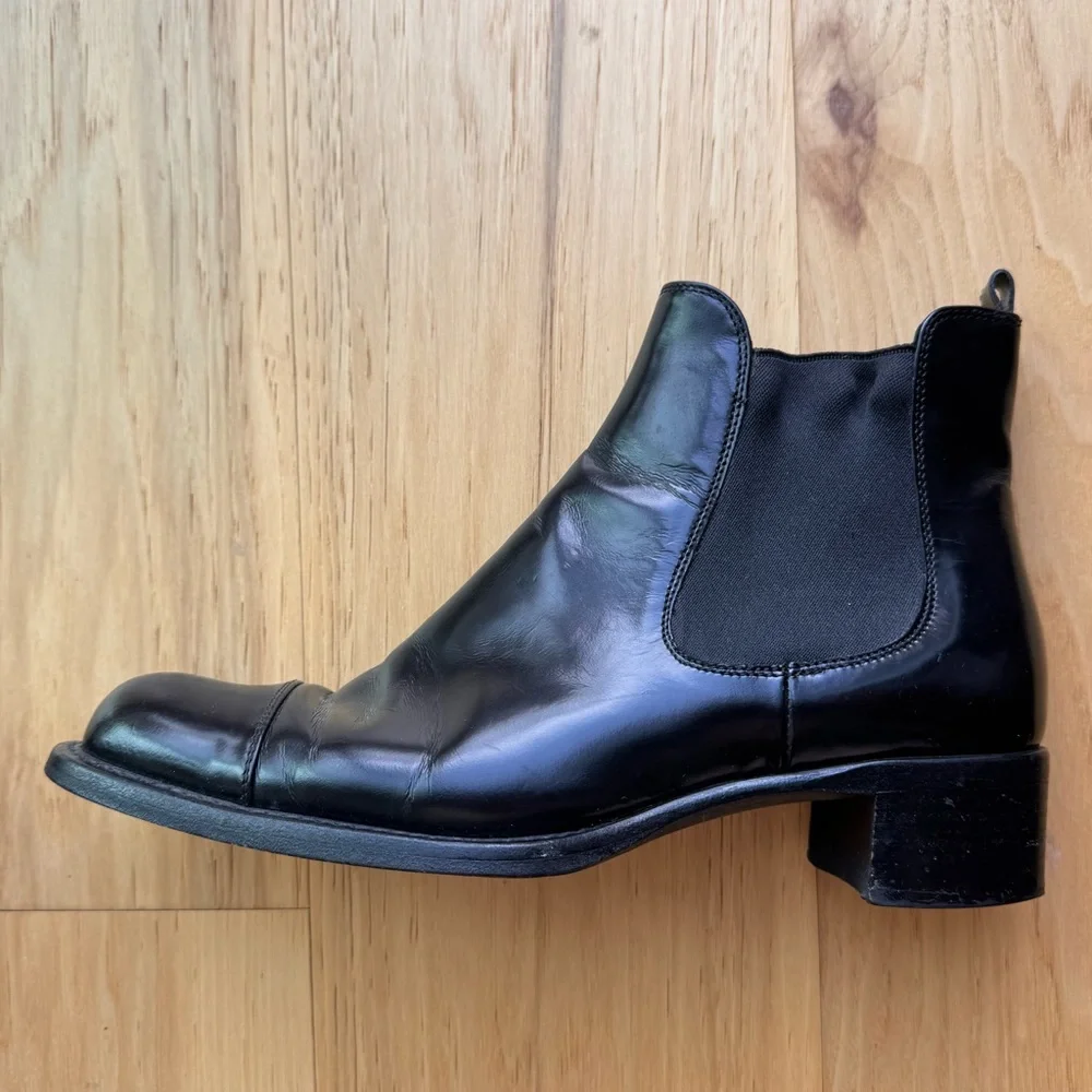 Prada Cap Toe Black Leather Boots Women’s EU 36 US 6 - Picture 8 of 9